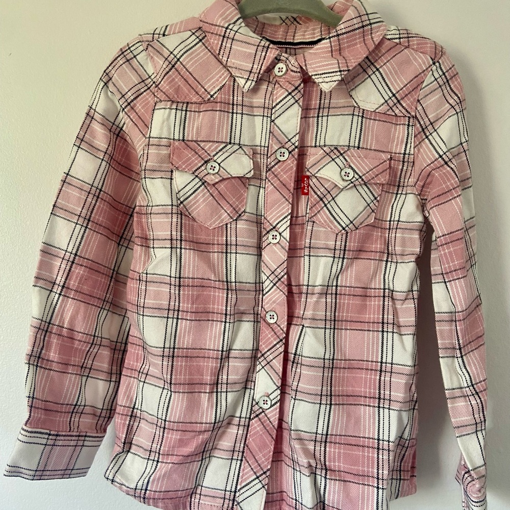 Levi’s Pink/Black Plaid Kids Shirt. BNWT. Size 24 Months.